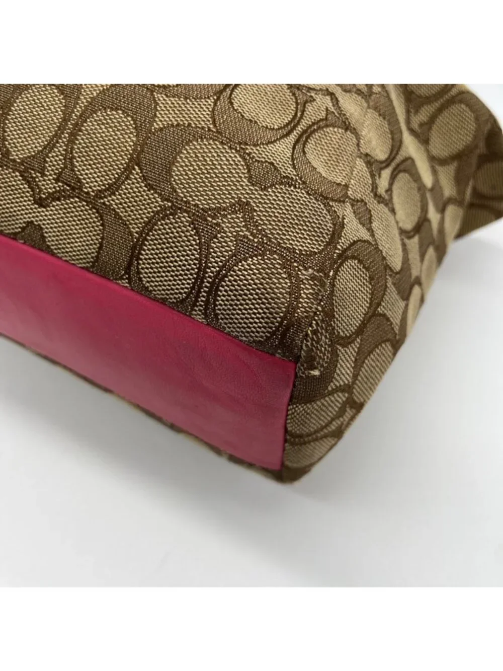 Coach Brown Canvas And Pink Leather Trim Convertible Hand Bag
